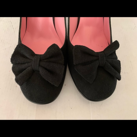 Black real suede shoes with big suede shoe bow comfy block heels Eur 40 US 10 - Picture 6 of 7